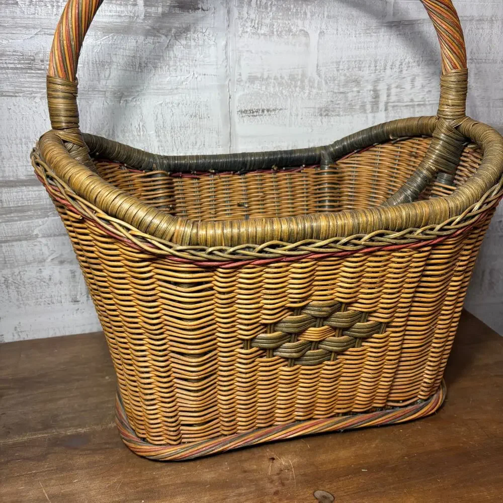Vintage Wicker Magazine Rack with Handles